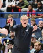  ?? Tyler Sizemore/Hearst Connecticu­t Media ?? With a limited roster due to various injuries, keeping his starters fresh is a priority for UConn coach Geno Auriemma.