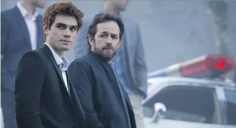  ?? NETFLIX ?? Luke Perry and K.J. Apa star in the TV show Riverdale. Apa says Vancouver “is not the biggest city in the world and it shuts early.”