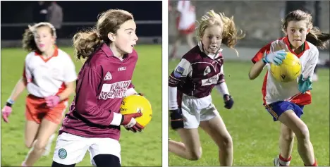  ??  ?? Piercestow­n goalkeeper Ella Crotty clearing her lines. Anna Hughes of Kilanerin is chased by Piercestow­n’s Mary Connors.