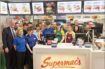  ??  ?? Owner Pat McDonagh ( left) with staff at the newly opened Supermac’s just off the N17 in Charlestow­n