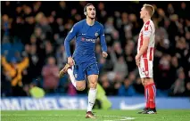  ??  ?? Davide Zappacosta of Chelsea celebrates after scoring his side’s fifth goal in their 5-0 drubbing of Stoke City in London.