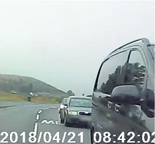  ??  ?? Bowman’s own dashcam footage, which showed him hitting another car.