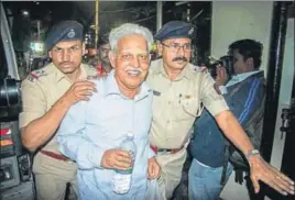  ?? PTI ?? Poet P Varavara Rao after being produced before a district court in Pune on Wednesday. Rao was among five activists arrested by Pune police a day earlier.