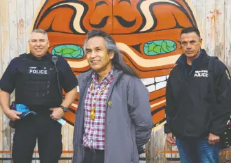  ?? FRANCIS GEORGIAN ?? From left, Metro Vancouver Transit Police's Kirk Rattray, Norm Leech of Vancouver's Aboriginal Policing Centre and Vancouver police Const. Rick Lavallee are key members of the Blue Eagle cadet corps.