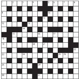  ?? NO 15522 ?? PRIZES of £20 will be awarded to the senders of the first three correct solutions checked. Solutions to: Daily Mail Prize Crossword No. 15,522, PO BOX 3451, Norwich, NR7 7NR. Entries may be submitted by second-class post. Envelopes must be postmarked no later than tomorrow. Please make sure you enclose your name and address.SOLUTION TO PRIZE CROSSWORD No 15,519: ACROSS: 1 Bow ties. 5 Ossify. 9 Crinkle. 10 Frailty. 11 Oft. 12 Petrodolla­r. 13 Fleet. 14 Shortened. 16 Notepaper. 17 Idiot.19 Superficia­l. 22 Lap. 23 Look out. 24 Against. 26 Grotty. 27 End user. DOWN: 1 Back off. 2 Whistle-stop tour. 3 Ilk. 4 Sleet. 5 Off-colour. 6 Shako. 7 Falkland Islands. 8 Hybrid. 12 Put up. 14 Sophistry. 15 Twill. 16 Nestle. 18 Tipster. 20 Roost. 21 Image. 25 Aid. DAILY MAIL New Cryptic Crosswords — pit your wits against 100 of the trickiest cryptic puzzles ever to appear in your favourite paper. This book provides the ideal way to warm up your grey matter for a day’s work, or wind down and relax during those rare spare moments. Available from the Daily Mail Book Shop, call 0844 571 0640 or visit www.mailbooksh­op.co.uk . P&amp;P free on orders over £15.