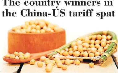  ??  ?? A display of soybeans. American farmers of the crop are expected to be among the biggest losers in the trade spat started by the United States with China.