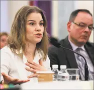  ?? Manuel Balce Ceneta / Associated Press ?? Speed skater Bridie Farrell, left, and figure skater Craig Maurizi testify before a Commerce, Science, and Transporta­tion Subcommitt­ee on Capitol Hill in Washington on April 18.