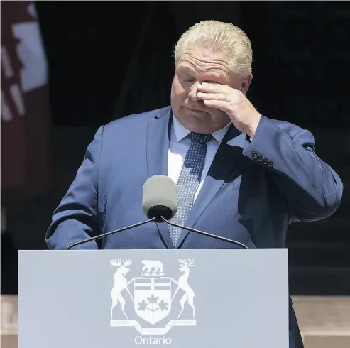  ?? CRAIG ROBERTSON / POSTMEDIA NEWS FILES ?? Ontario Premier Doug Ford has shown that he’s not afraid to act, but he will be judged in four years on the challengin­g task of balancing the budget and improving health care, Randall Denley writes.