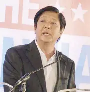  ??  ?? Bongbong Marcos: “MSMEs need to be supported so they can support the economy. We have to come up with public investment­s in infrastruc­ture. We’ll add capability to public works and infrastruc­ture through loans and training for SMEs to accelerate the...