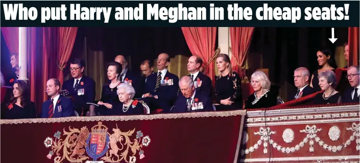  ??  ?? PAYING THEIR RESPECTS: At the Albert Hall were, from left, the Duchess and Duke of Cambridge, Tim Laurence, Princess Anne, Prince Michael of Kent, the Queen, an unknown guest, the Duke of Kent, Prince Charles, Prince Edward and the Countess Of Wessex, the Duchess of Cornwall, Prince Andrew, and the Duchess and Duke of Sussex. In the next box are Theresa and Philip May