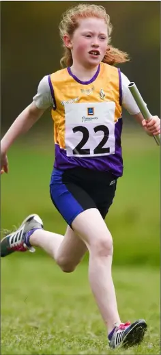  ??  ?? Gracie Kehoe (10) from Bree-Davidstown competing in the mixed distance relay in Abbotstown.