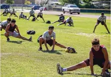  ?? Josie Norris / Staff photograph­er ?? Many Texas high school athletes began summer workouts Monday with protocols in place to protect against COVID-19.