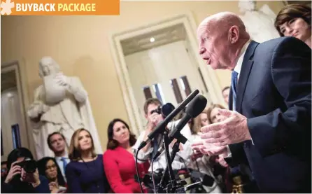  ?? — Reuters ?? US House Ways and Means Committee Chairman Rep Kevin Brady speaks to reporters after the House passed tax reform legislatio­n in Washington.