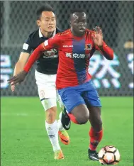  ?? PROVIDED TO CHINA DAILY ?? Cheik Tiote in action for Beijing Enterprise­s in April. The Ivorian midfielder, 30, collapsed and died during training on Monday.