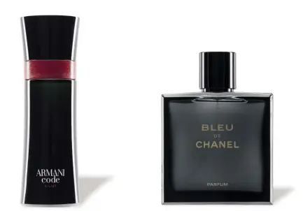  ??  ?? GIORGIO ARMANI BEAUTY "Code A-list" Eau de Toilette (available next fall), 50 ml € 76 CHANEL "Bleu de Chanel" Parfum pour Homme, 50 ml € 83