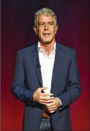  ?? DIMITRIOS KAMBOURIS / GETTY IMAGES FOR TURNER ?? Chef Anthony Bourdain speaks on stage during the Turner Upfront 2016 show at The Theater at Madison Square Garden in New York City. He was found dead June 8 in a hotel room in France.