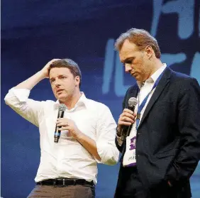  ?? Ansa ?? Leopoldi Matteo Renzi e Matteo Richetti sul palco dell’ultima kermesse fiorentina