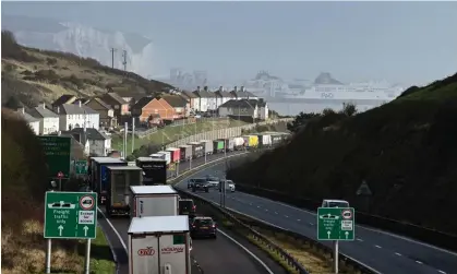  ?? ?? Freight traffic queuing on the way in to the port of Dover earlier this year. Photograph: Glyn Kirk/AFP/Getty Images