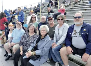  ??  ?? n Some of Sid Garton’s family members attend the relays that were renamed in Garton’s honor. In the bottom row are, from left, Cathy Garton, Sid and Cathy’s son Mark, Karen Adams and Betty Garton; top tow, Sid and Cathy’s daughter-in-law Crissy Garton,...