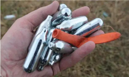  ?? Photograph: Niall Carson/ PA ?? Discarded nitrous oxide containers. The Dutch ban will allow exceptions for medical use and the food industry.