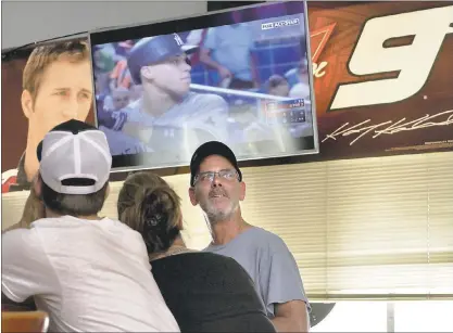  ?? DOUG DURAN - STAFF ?? Will Amberg watches hometown hero Aaron Judge of the Yankees from Silver’s Bar in Linden during Tuesday’s All-Star Game.