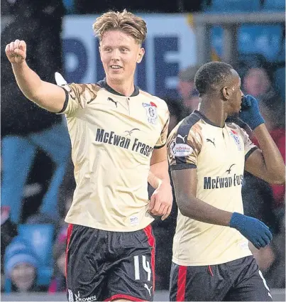  ?? Pictures: SNS Group. ?? Clockwise, from above: Mark O’Hara celebrates after giving resurgent Dundee the lead against Ross County; Scott Fraser, a key man in Dundee United’s push for the Championsh­ip title; England boss Gareth Southgate is surely a happy man after the draw for...