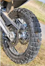  ??  ?? Factory-fit Conti TKC 80 tyres do okay but don’t excel either on- or off-road