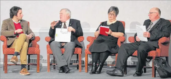  ?? ERIC BOURQUE ?? Participan­ts in the State of the Region event held Jan. 16 in Yarmouth included, from left, moderator Michael Gorman, Yarmouth Warden Leland Anthony, Yarmouth Mayor Pam Mood and Argyle Warden Richard Donaldson. Held at the Rodd Grand Hotel, the event was organized by the Yarmouth and Area Chamber of Commerce. Gorman, a Halifax-based journalist with the CBC, worked as a reporter with the Vanguard from 2005 to 2010.