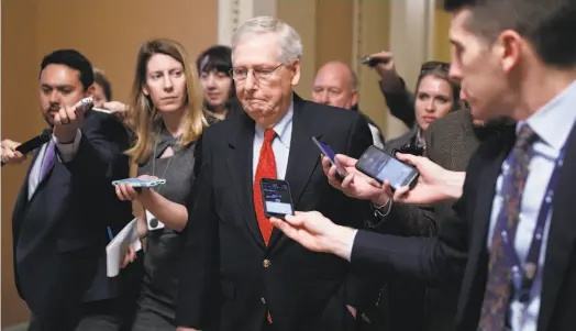  ?? Tom Brenner / New York Times ?? Senate Majority Leader Mitch McConnell’s temporary spending deal to avert a shutdown was rejected by the president.