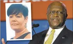  ??  ?? Ginger White (inset) claims she can describe parts of Herman Cain (main photo) that “are not visible.”