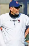  ?? AUBURN PHOTO BY TODD VAN EMST ?? Auburn offensive coordinato­r Mike Bobo, shown during the early stages of spring practice, is bringing some old-school elements back to the Tigers.