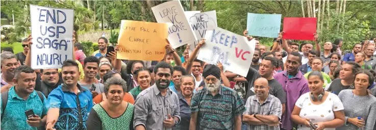  ?? Photo: Ashna Kumar ?? The University of the South Pacific Vice Chancellor Professor Pal Ahluwalia with staff, students and supporters of the VC at USP on June 8, 2020.