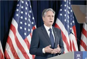  ?? The Associated Press ?? U.S. Secretary of State Antony Blinken delivers his speech at the Helsinki City Hall, Finland Friday.