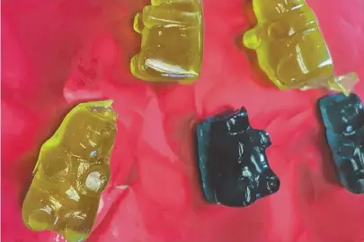  ?? STAFF PHOTOS BY CHRISTOPHE­R EVANS ?? ON ALERT: Walpole police Chief John Carmichael Jr. is asking parents to inspect Halloween candy for possible marijuanal­aced products after his department recently came across THC-infused candy that looks like gummy bears.