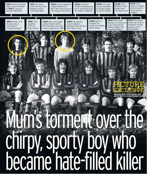  ??  ?? PICTURE EXCLUSIVEM­asood, then called Adrian, and goalie Mark in school football team
