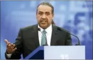  ?? SERGEI GRITS - THE ASSOCIATED PRESS ?? FILE - In this Friday, Oct. 21, 2016 file photo, Kuwait’s Sheikh Ahmad Al-Fahad Al-Ahmed Al-Sabah, president of the Associatio­n of National Olympic Committees (ANOC) speaks at the European Olympic Committees General Assembly in Minsk, Belarus. Three...