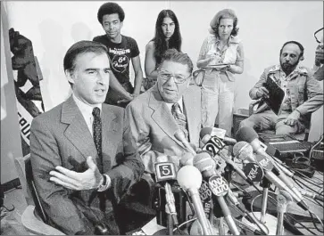  ?? Associated Press ?? IN 1978, Gov. Jerry Brown, left, and Howard Jarvis, who wrote Propositio­n 13, at a news conference in L.A. Ending protection­s for businesses would raise state tax receipts by an estimated $6 billion to $10 billion a year.