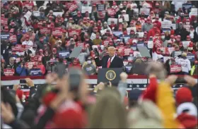  ?? BEN HASTY — MEDIANEWS GROUP ?? At the Reading Regional Airport in Bern Township on Saturday afternoon, President Donald J. Trump spoke during a campaign rally for his bid for re-election.