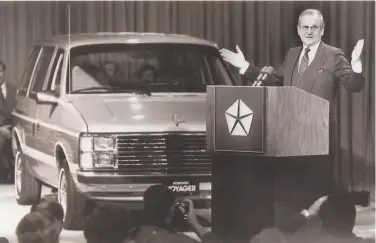  ?? Chrysler Corp. 1984 ?? Lee Iacocca introduces the minivan in 1984. It qualified for the lenient fueleconom­y rules of light trucks.