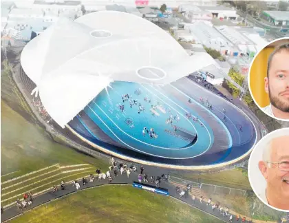  ??  ?? An artist’s impression of how a roof on the Whanganui velodrome could look.
Top: Councillor Josh ChandulalM­ackay noticed people wanted more informatio­n about the velodrome and posted on Facebook. Below: Leigh Grant wants Whanganui’s velodrome roofed.