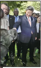  ?? Photo: Xinhua ?? Chinese President Xi Jinping (centre, front) during a visit to the wildlife sanctuary in Harare, Zimbabwe.