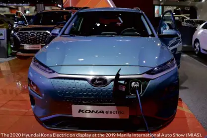  ??  ?? The 2020 Hyundai Kona Electric on display at the 2019 Manila Internatio­nal Auto Show (MIAS).