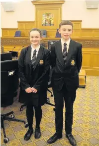  ??  ?? Public speakers Devlin O’Neill and Ella McKendrick represente­d St Aidan’s at the event.