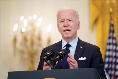  ?? The Associated Press ?? ■ President Joe Biden speaks about the April jobs report Friday in the East Room of the White House in Washington.