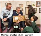  ??  ?? Michael and Sir Chris Hoy with school pupils at a World Book Day event in 2016 – when such things didn’t have to take place over video