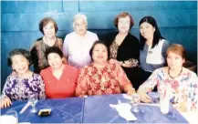  ??  ?? JOINT HOSTESSES were birthday gals Susan Calero and Nelda Cabucos (seated second and third from left), with Flor Ynclino and Neneng Ferandos. Standing from left, CVU, Cookie Newman, Delgie Ting and Casino Español manager May Ocaba.