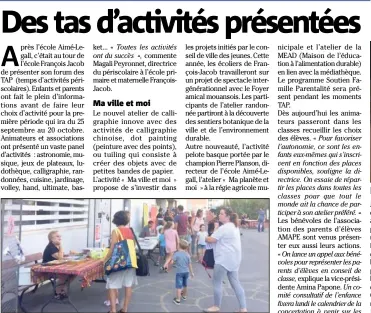  ??  ?? Le forum des temps d’activités périscolai­res s’est déroulé dans chacune des trois écoles de la commune. (DR)