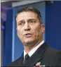  ??  ?? Ronny Jackson’s Senate testimony was delayed because of concerns about his qualificat­ions.