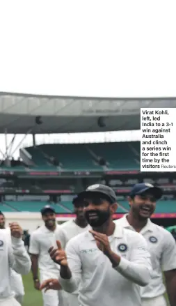  ?? Reuters ?? Virat Kohli, left, led India to a 3-1 win against Australia and clinch a series win for the first time by the visitors