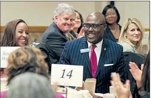  ?? Arkansas Democrat-Gazette/STATON BREIDENTHA­L ?? Frank Scott Jr. gets a round of applause from participan­ts Wednesday as he is introduced as Little Rock’s next mayor at an Urban League of Arkansas event in North Little Rock.